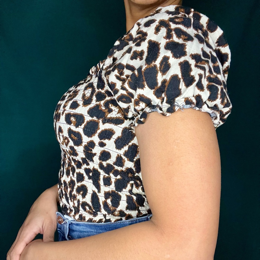Leopard Monteau Square Neck Crop Top - Picture 3 of 3